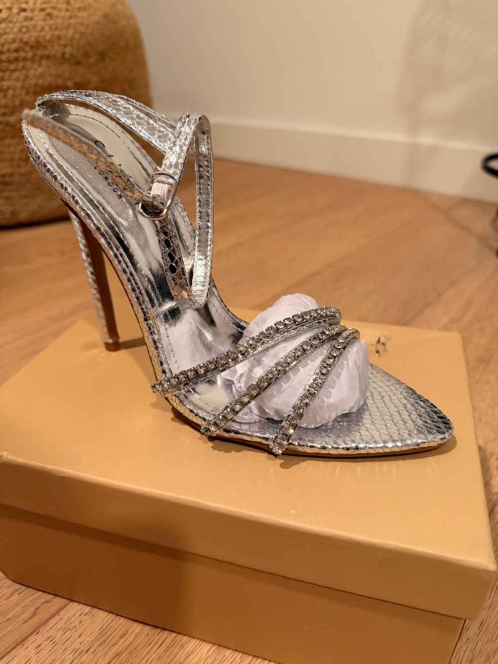 Women’s Silver Crystal-Embellished Stiletto Sandals